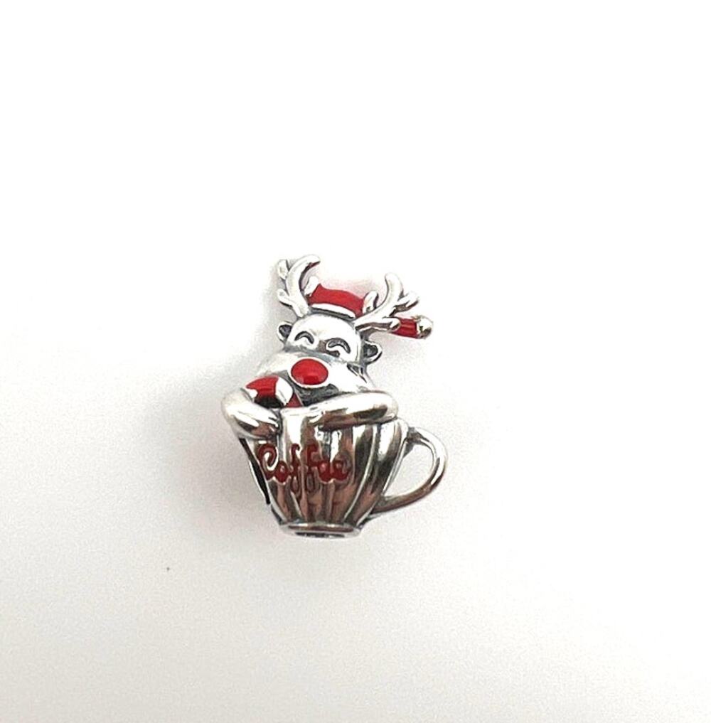 New Christmas Reindeer in Coffee Cup Charm for European Bracelet